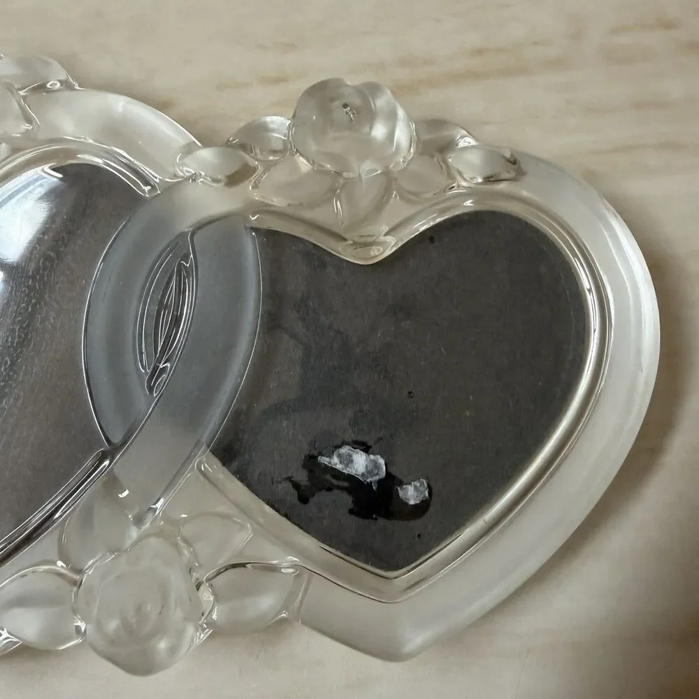 Mikasa Rosemont Triple Heart Crystal Glass Photo Frame Frosted Rose Vintage